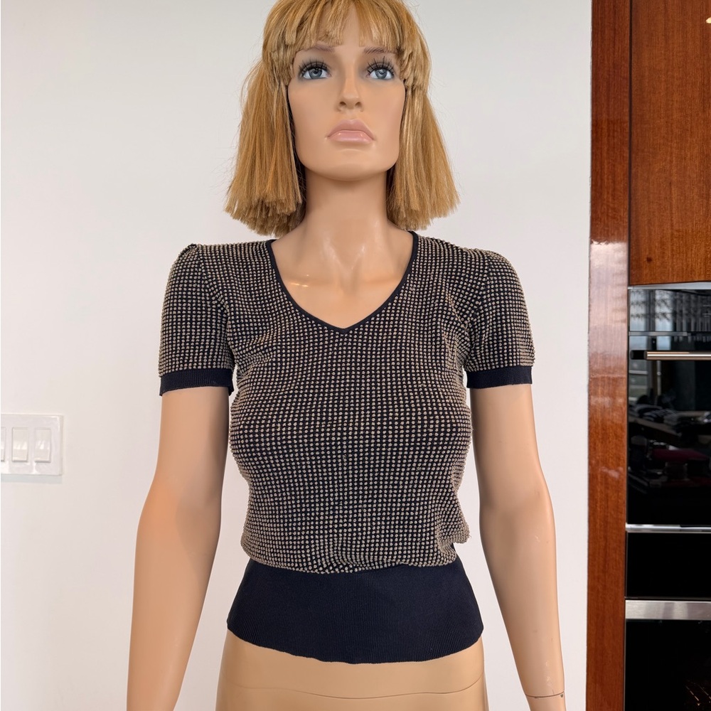 Giorgio Armani blue and cream Short-Sleeve Knit Top - Women